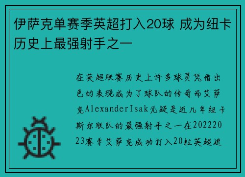 伊萨克单赛季英超打入20球 成为纽卡历史上最强射手之一